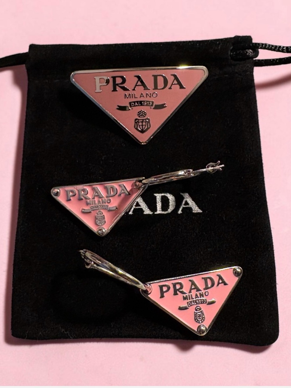 Pink Triangle Earrings & Hair Clip Set